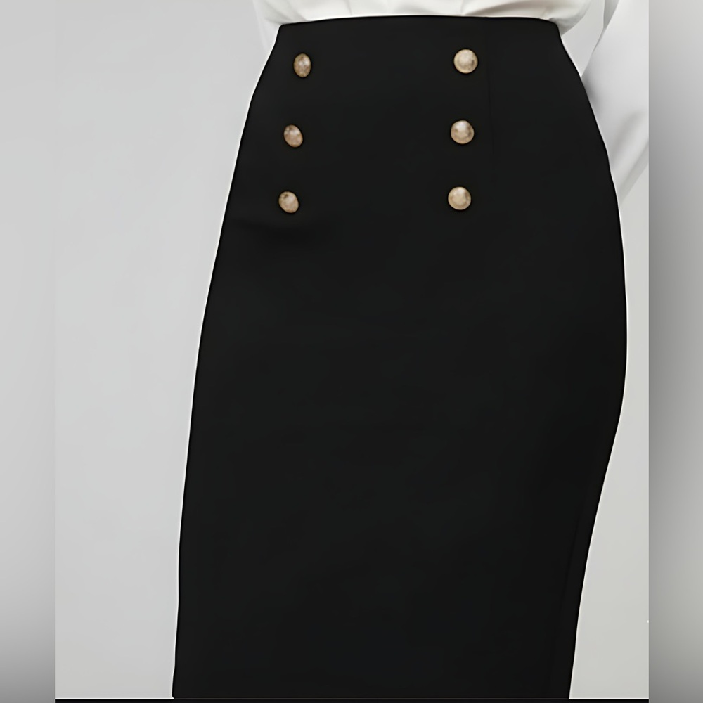 LAST ONE 🔥 Black Gold Double Button Pencil Skirt - Picture 3 of 8